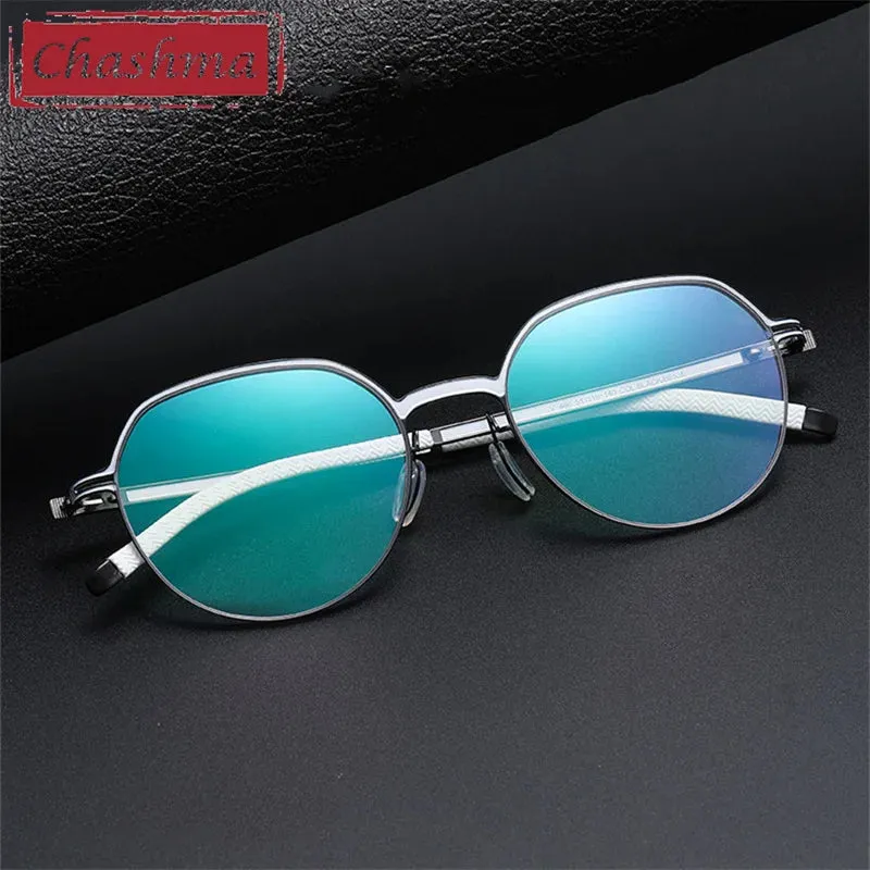 Chashma Ottica Unisex Full Rim Flat Top Round Titanium Eyeglasses 460
