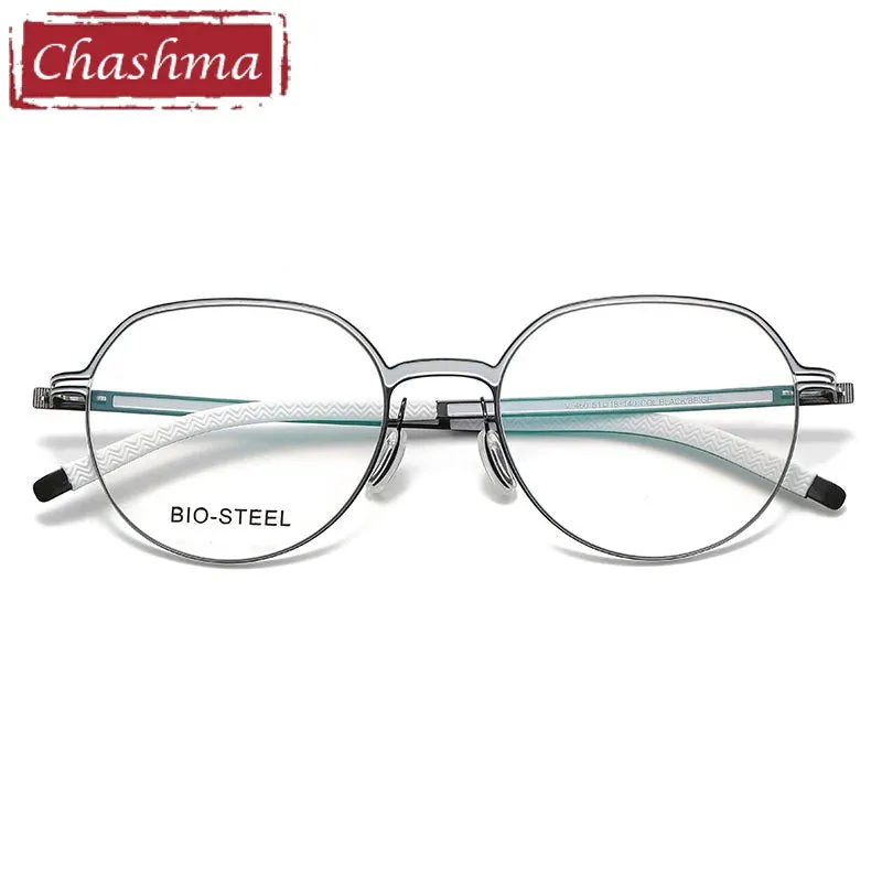 Chashma Ottica Unisex Full Rim Flat Top Round Titanium Eyeglasses 460