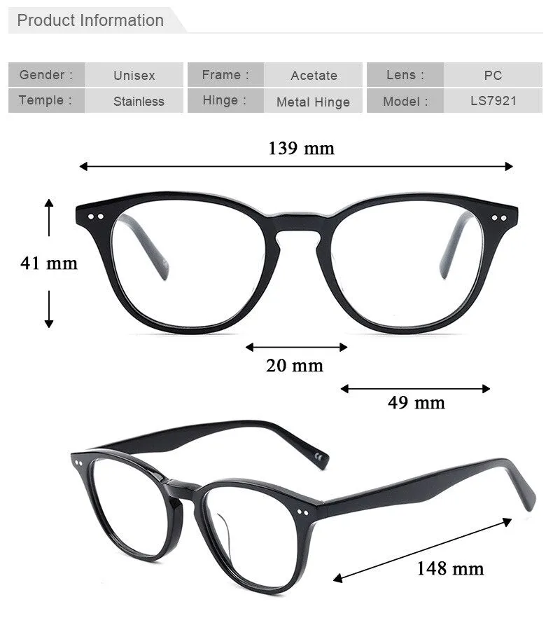 Chashma Ottica Unisex Full Rim Round Square Acetate Eyeglasses 7921