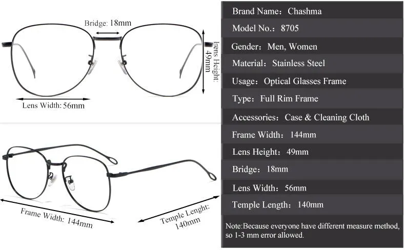 Chashma Ottica Unisex Full Rim Round Square Stainless Steel Eyeglasses