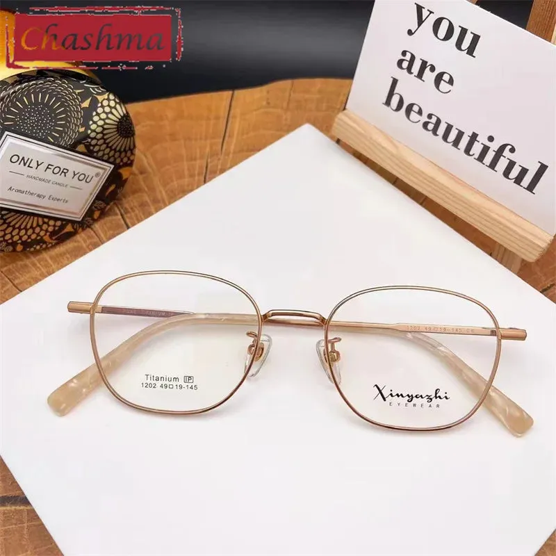 Chashma Ottica Unisex Full Rim Small Round Square Titanium Eyeglasses 1202