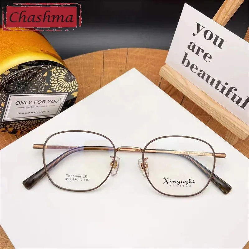 Chashma Ottica Unisex Full Rim Small Round Square Titanium Eyeglasses 1202