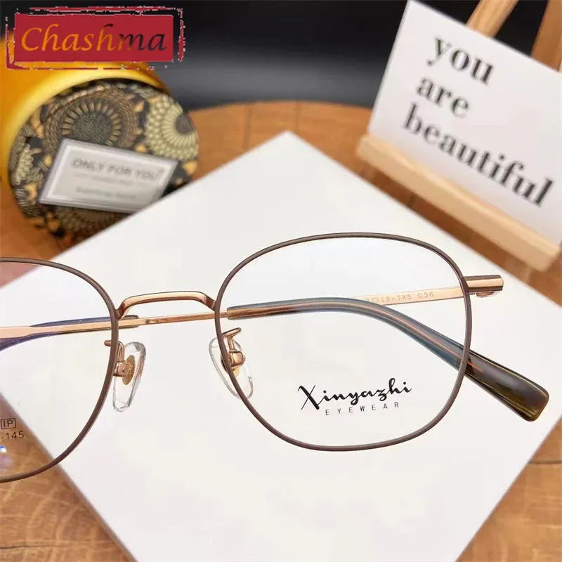 Chashma Ottica Unisex Full Rim Small Round Square Titanium Eyeglasses 1202