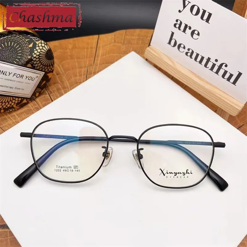 Chashma Ottica Unisex Full Rim Small Round Square Titanium Eyeglasses 1202