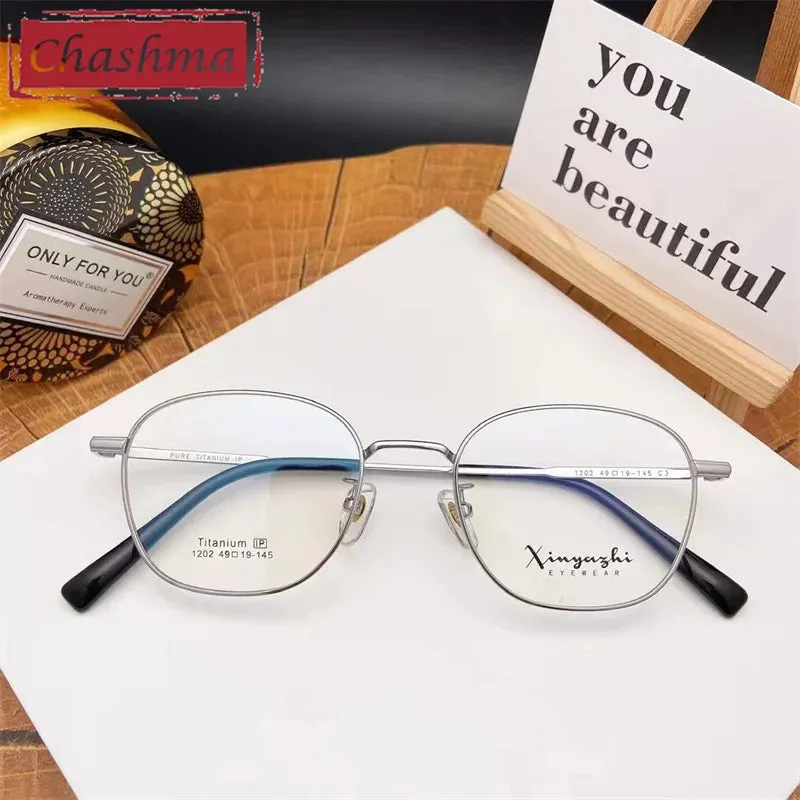 Chashma Ottica Unisex Full Rim Small Round Square Titanium Eyeglasses 1202