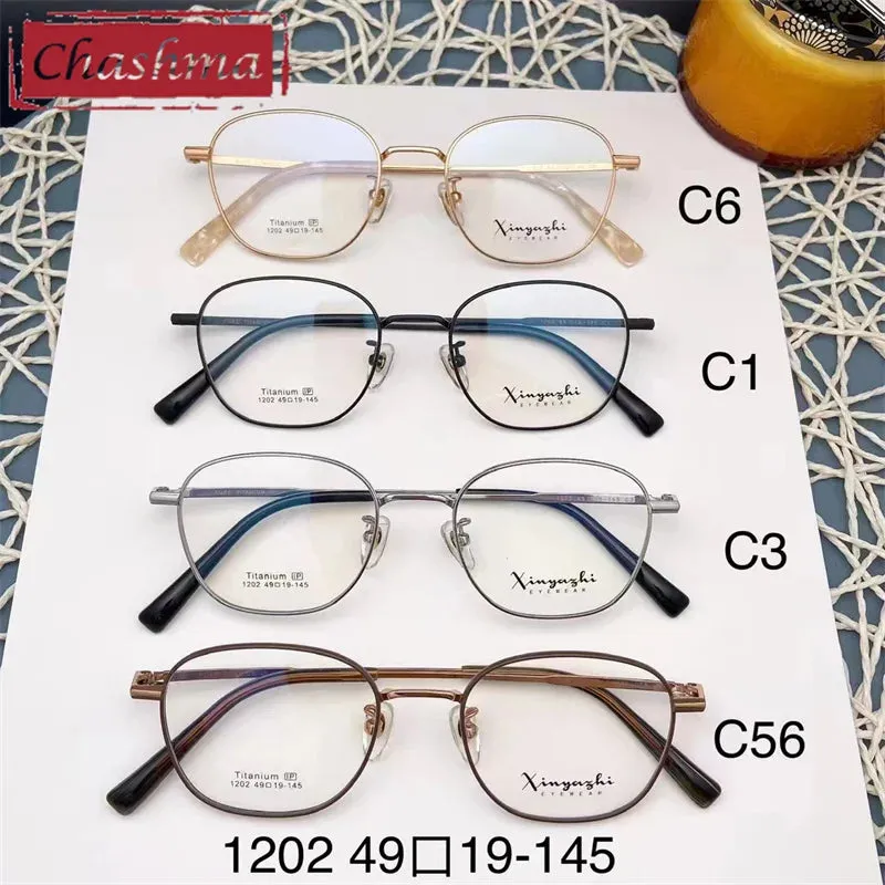 Chashma Ottica Unisex Full Rim Small Round Square Titanium Eyeglasses 1202