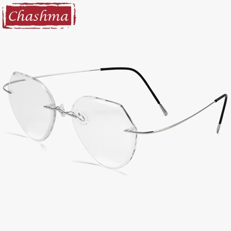 Chashma Ottica Unisex Rimless Polygonal Round Titanium Eyeglasses Tint Lenses 8018