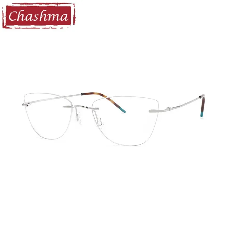 Chashma Ottica Unisex Rimless Rounded Square Cat Eye Titanium Eyeglasses 9016