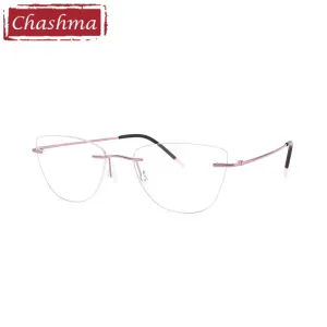 Chashma Ottica Unisex Rimless Rounded Square Cat Eye Titanium Eyeglasses 9016
