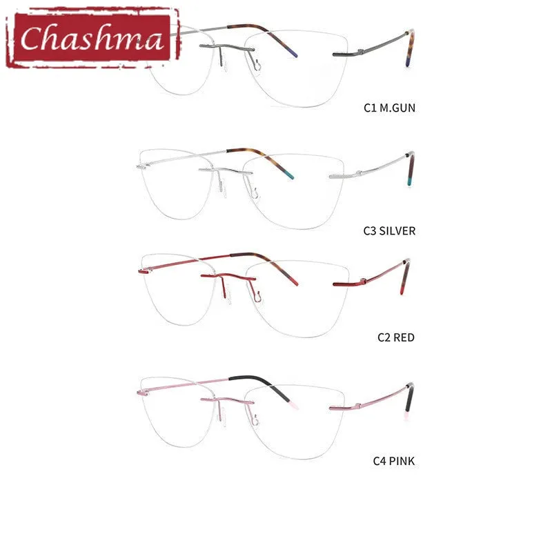 Chashma Ottica Unisex Rimless Rounded Square Cat Eye Titanium Eyeglasses 9016