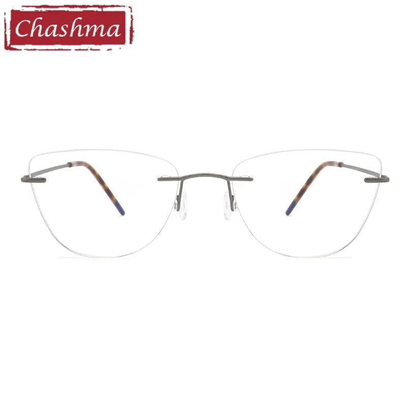 Chashma Ottica Unisex Rimless Rounded Square Cat Eye Titanium Eyeglasses 9016