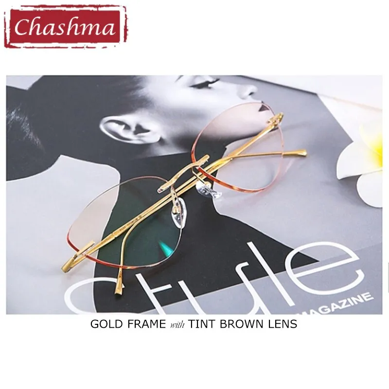 Chashma Ottica Unisex Rimless Triangle Cat Eye Titanium Eyeglasses 632