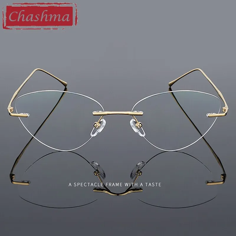 Chashma Ottica Unisex Rimless Triangle Cat Eye Titanium Eyeglasses 632