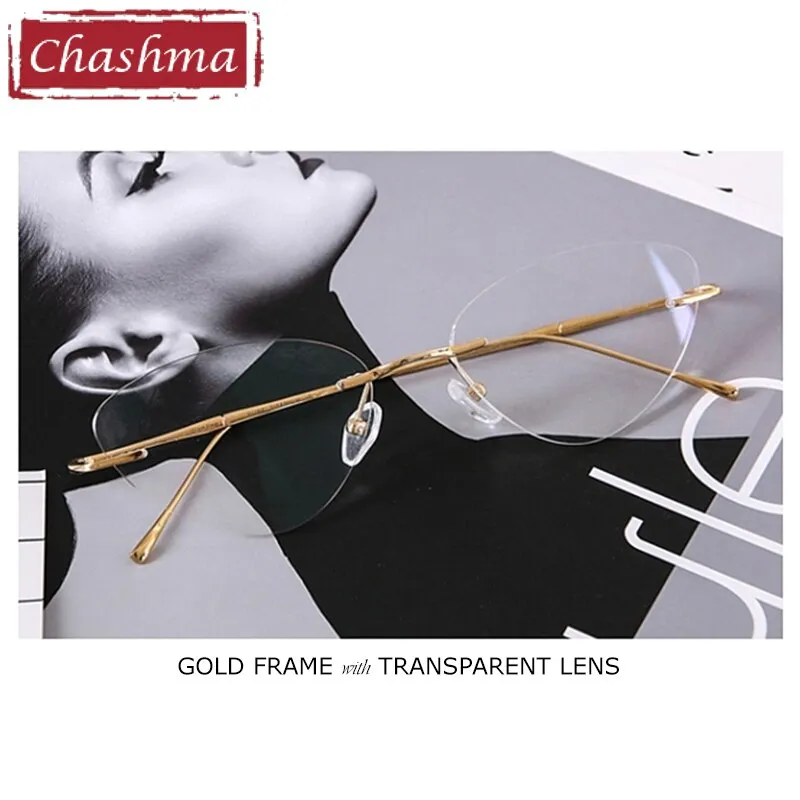 Chashma Ottica Unisex Rimless Triangle Cat Eye Titanium Eyeglasses 632