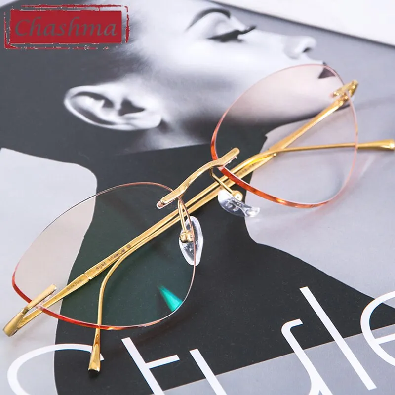 Chashma Ottica Unisex Rimless Triangle Cat Eye Titanium Eyeglasses 632