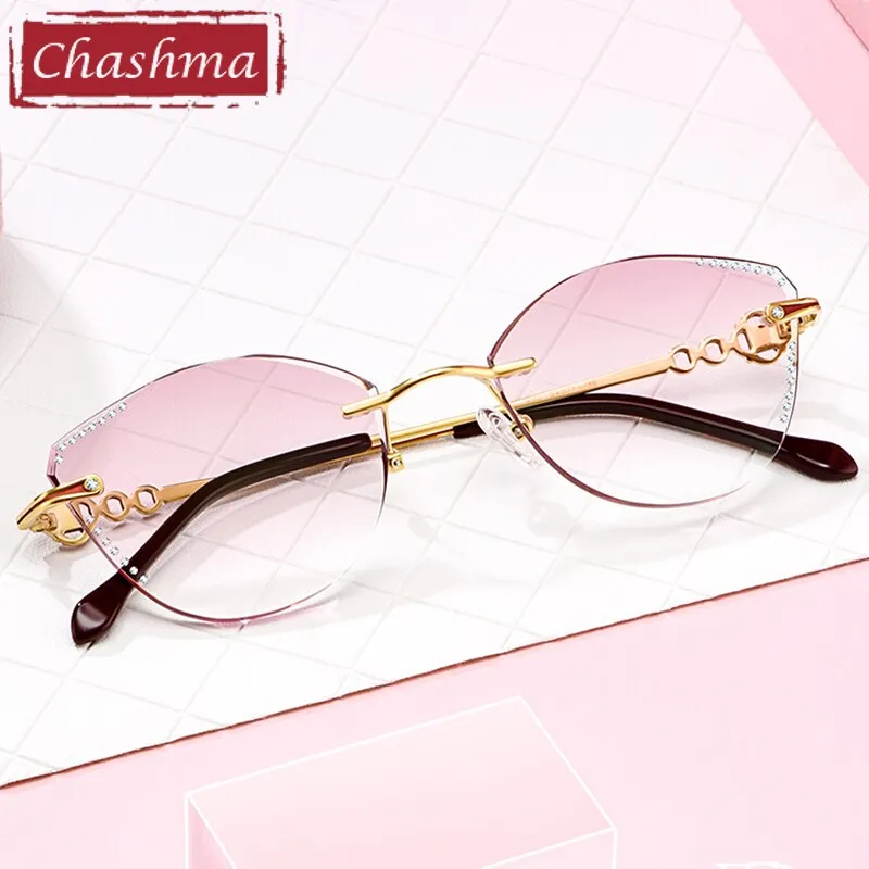 Chashma Women's Rimless Cat Eye Titanium Frame Diamond Cut Eyeglasses 9110
