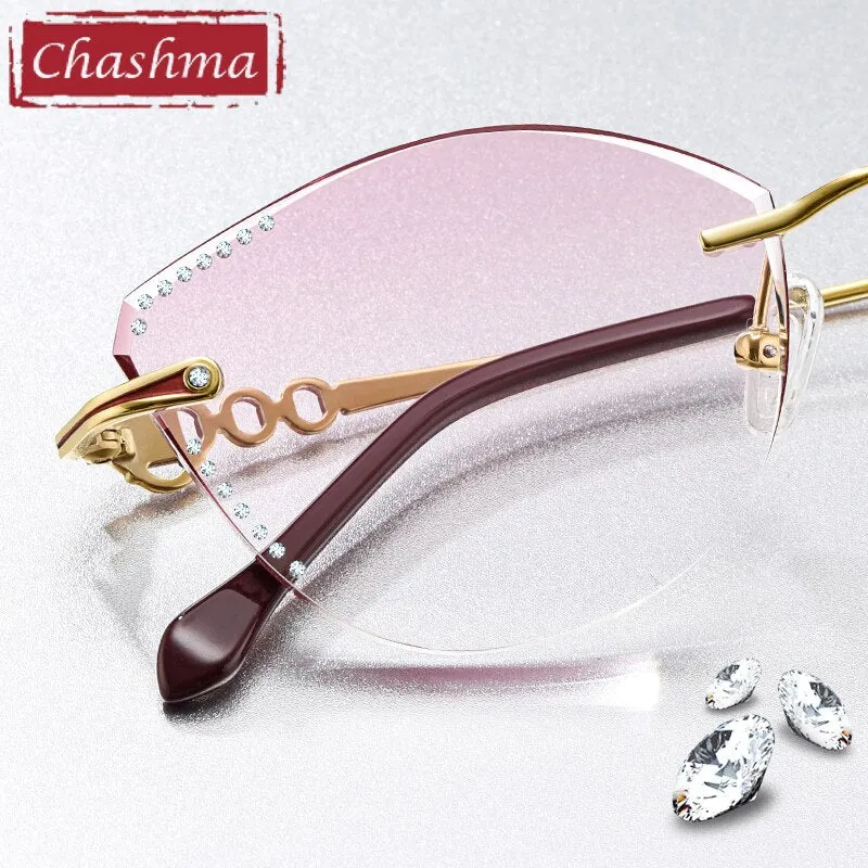 Chashma Women's Rimless Cat Eye Titanium Frame Diamond Cut Eyeglasses 9110