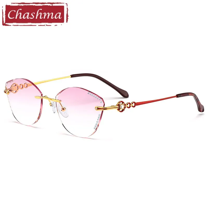 Chashma Women's Rimless Cat Eye Titanium Frame Diamond Cut Eyeglasses 9110