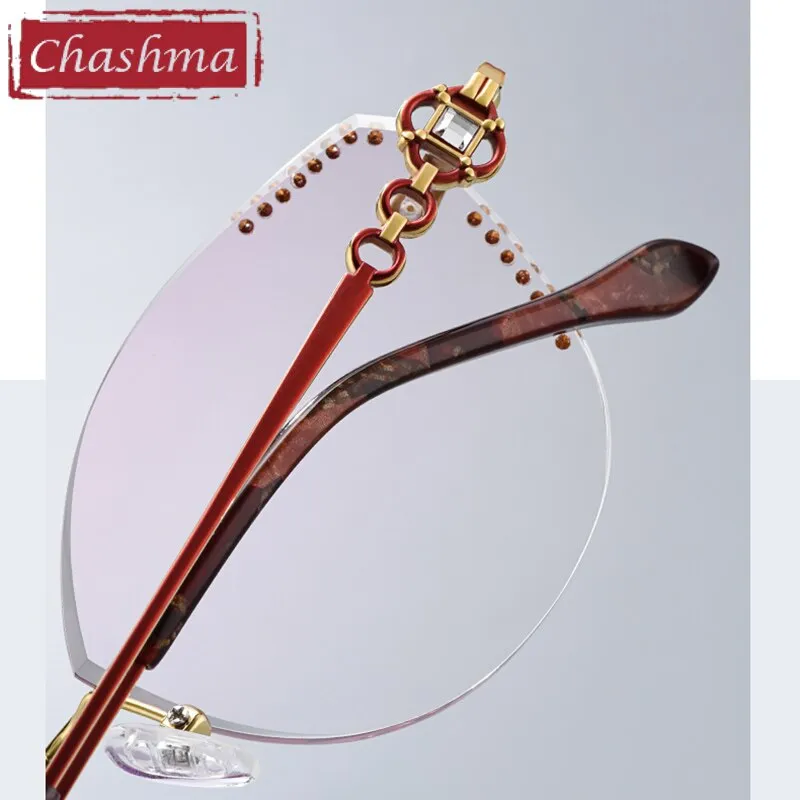Chashma Women's Rimless Cat Eye Titanium Frame Diamond Cut Eyeglasses 9110