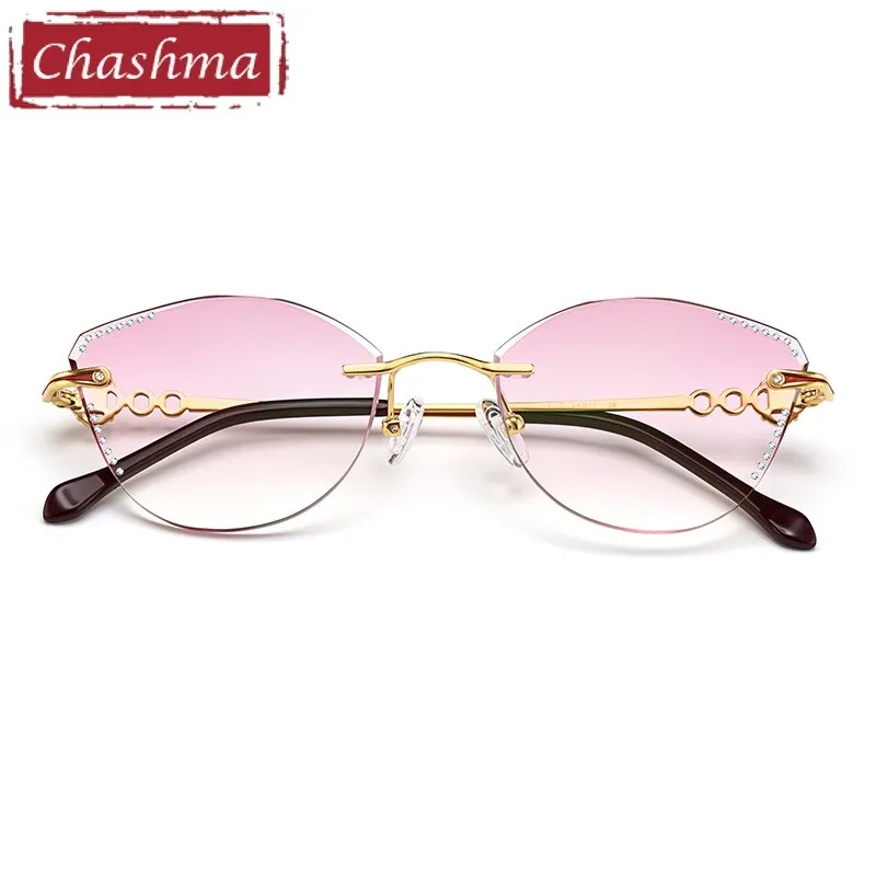 Chashma Women's Rimless Cat Eye Titanium Frame Diamond Cut Eyeglasses 9110
