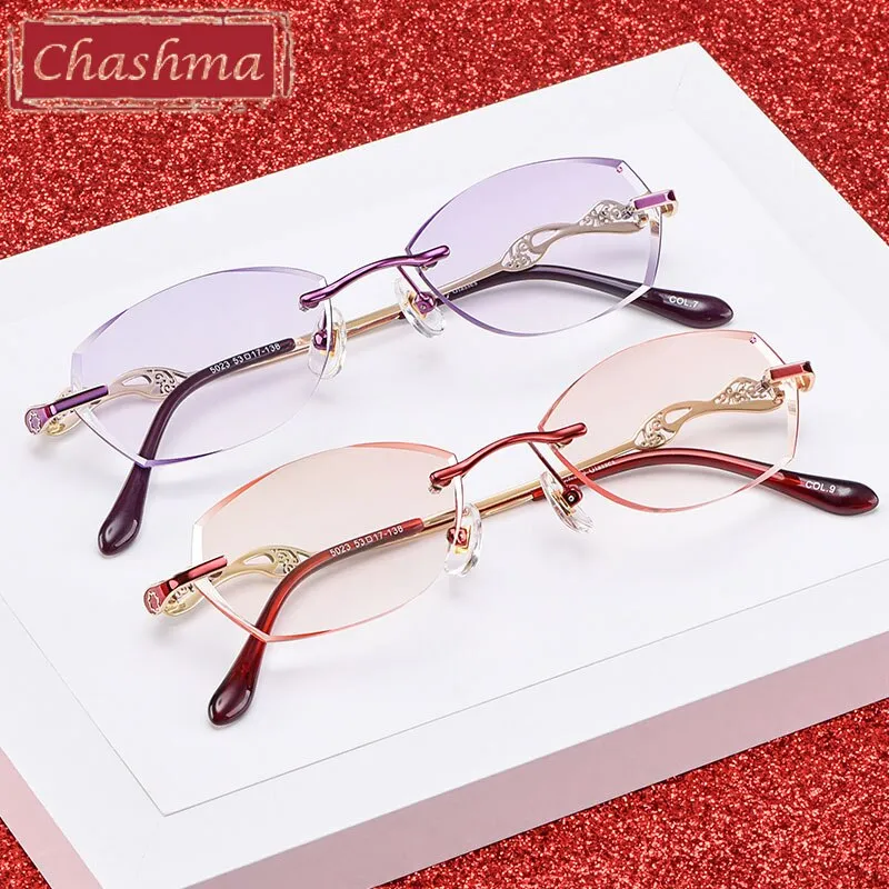 Chashma Women's Rimless Diamond Cut Titanium Oval Frame Eyeglasses 5023