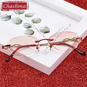 Chashma Women's Rimless Diamond Cut Titanium Oval Frame Eyeglasses 5023