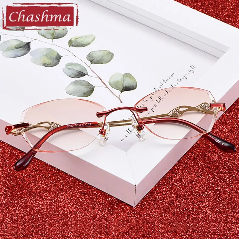 Chashma Women's Rimless Diamond Cut Titanium Oval Frame Eyeglasses 5023
