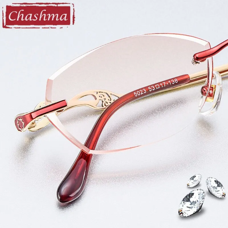 Chashma Women's Rimless Diamond Cut Titanium Oval Frame Eyeglasses 5023