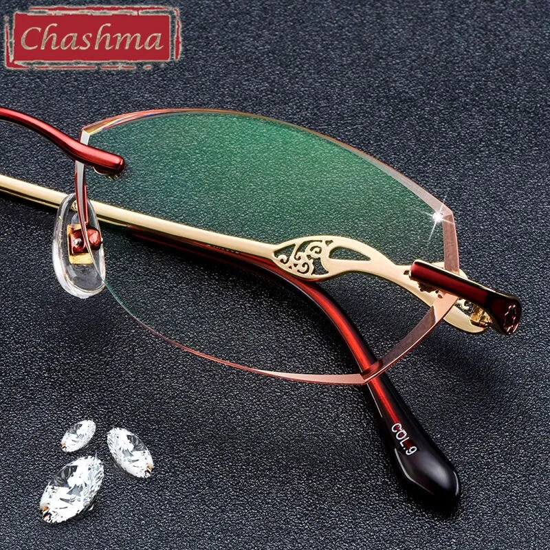 Chashma Women's Rimless Diamond Cut Titanium Oval Frame Eyeglasses 5023