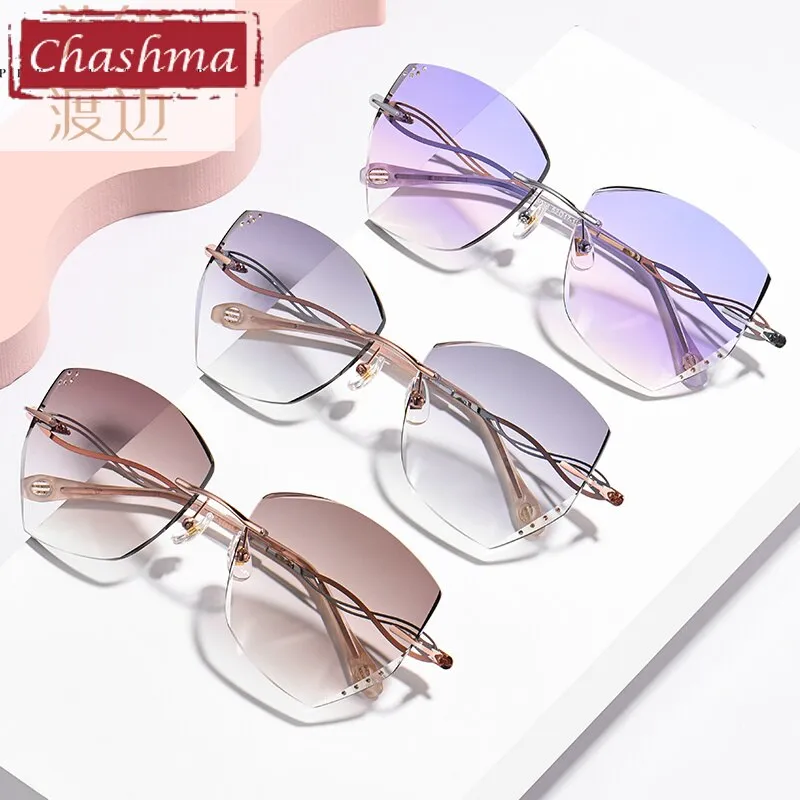 Chashma Women's Rimless Square Cat Eye Titanium Eyeglasses 88038