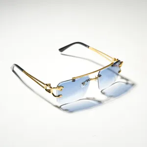 Chokore Double Bridge Rimless Leopard Head Sunglasses (Blue)