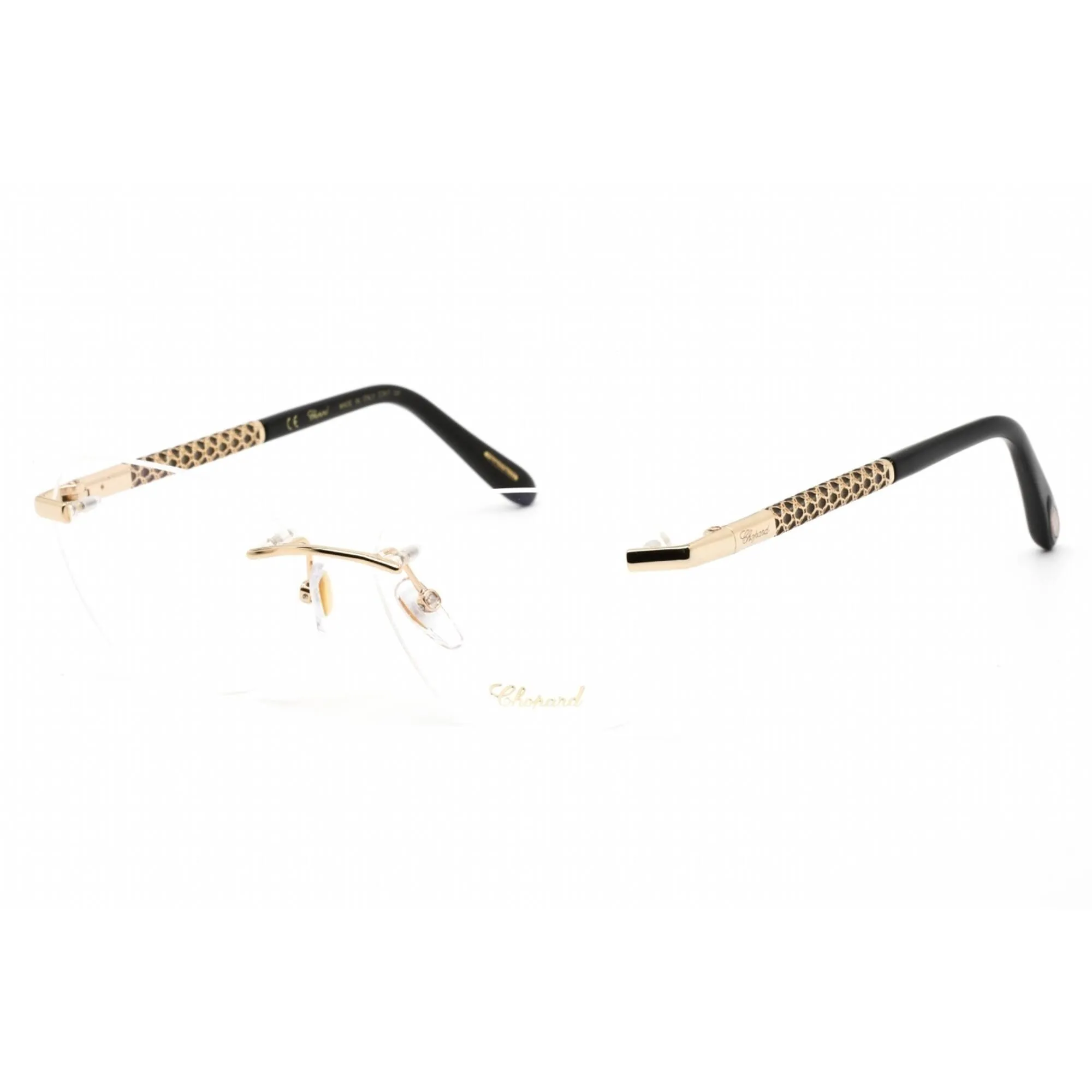 Chopard Men's Eyeglasses - Shiny Total Rose Gold and Black Metal Frame | VCHF47 0300