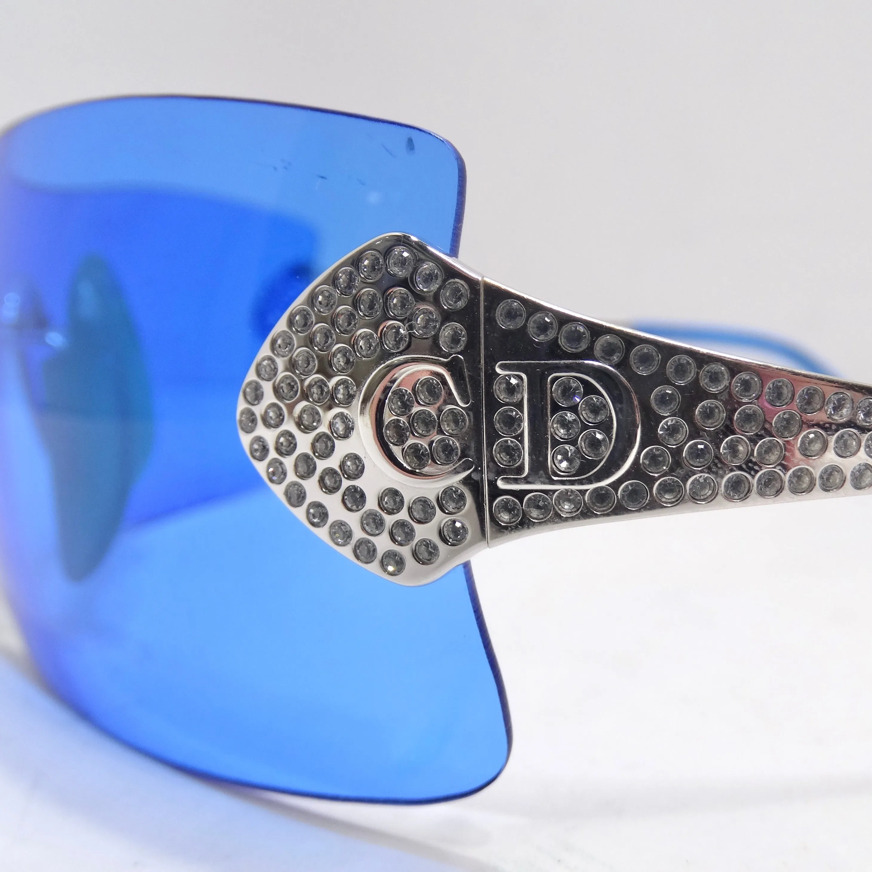 Christian Dior Fall 2000 Alek Blue Swarovski Embellished Logo Sunglasses