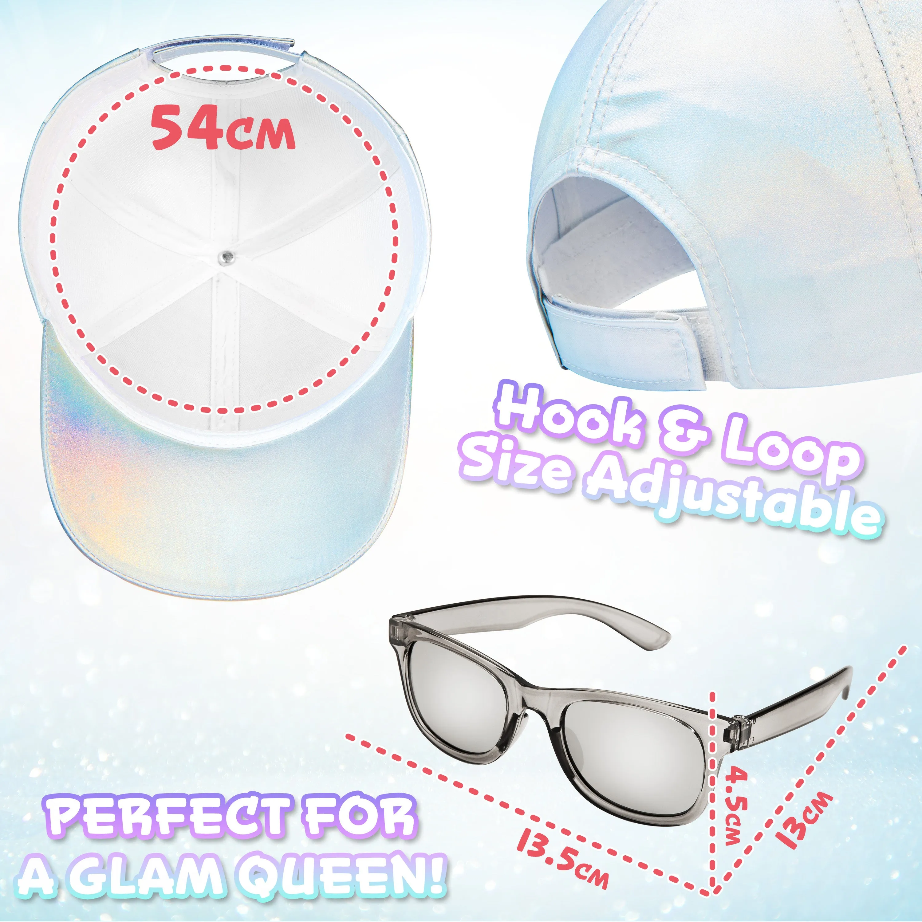 CityComfort Girls Cap and Sunglasses Set, Baseball Cap and UV Sunglasses - Silver
