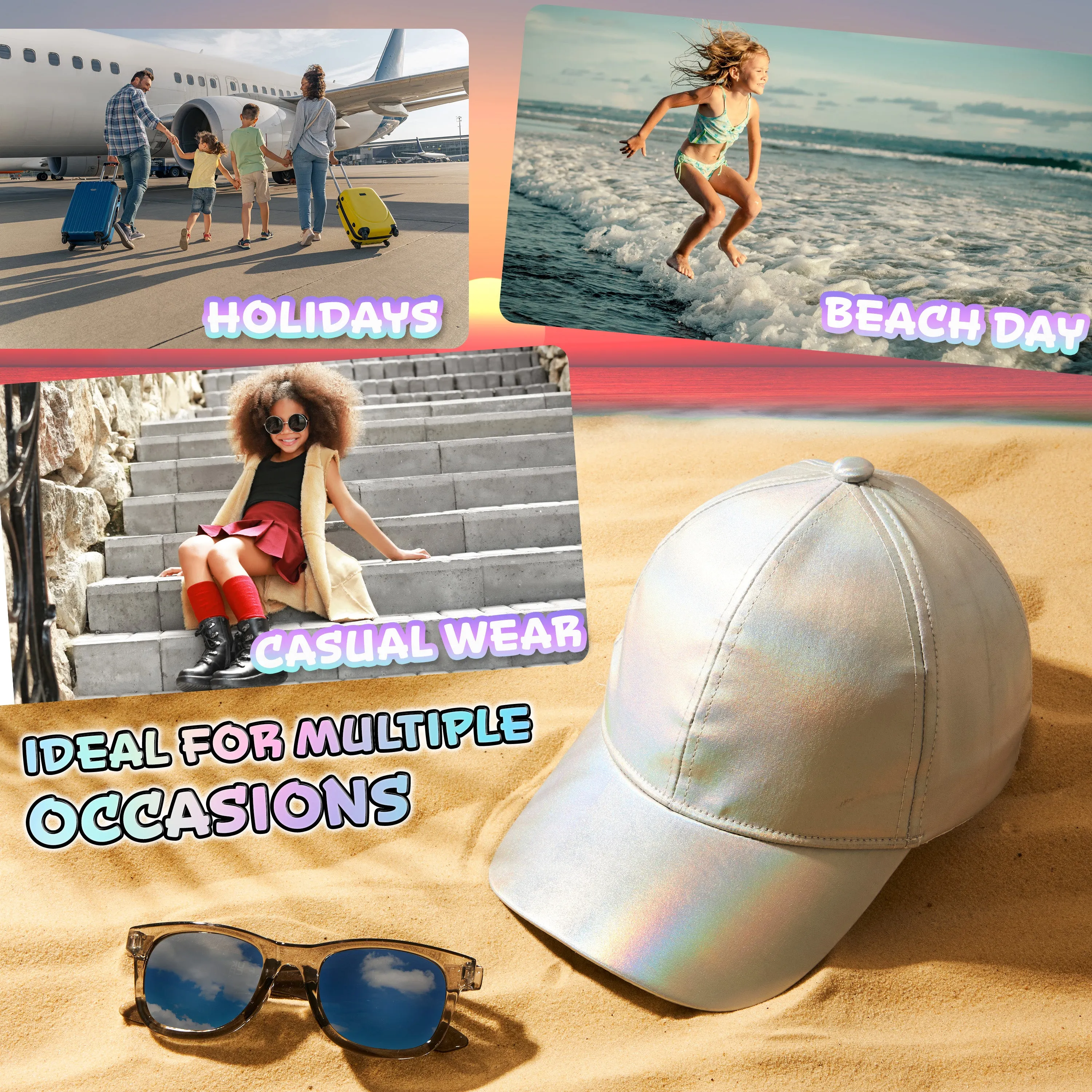 CityComfort Girls Cap and Sunglasses Set, Baseball Cap and UV Sunglasses - Silver