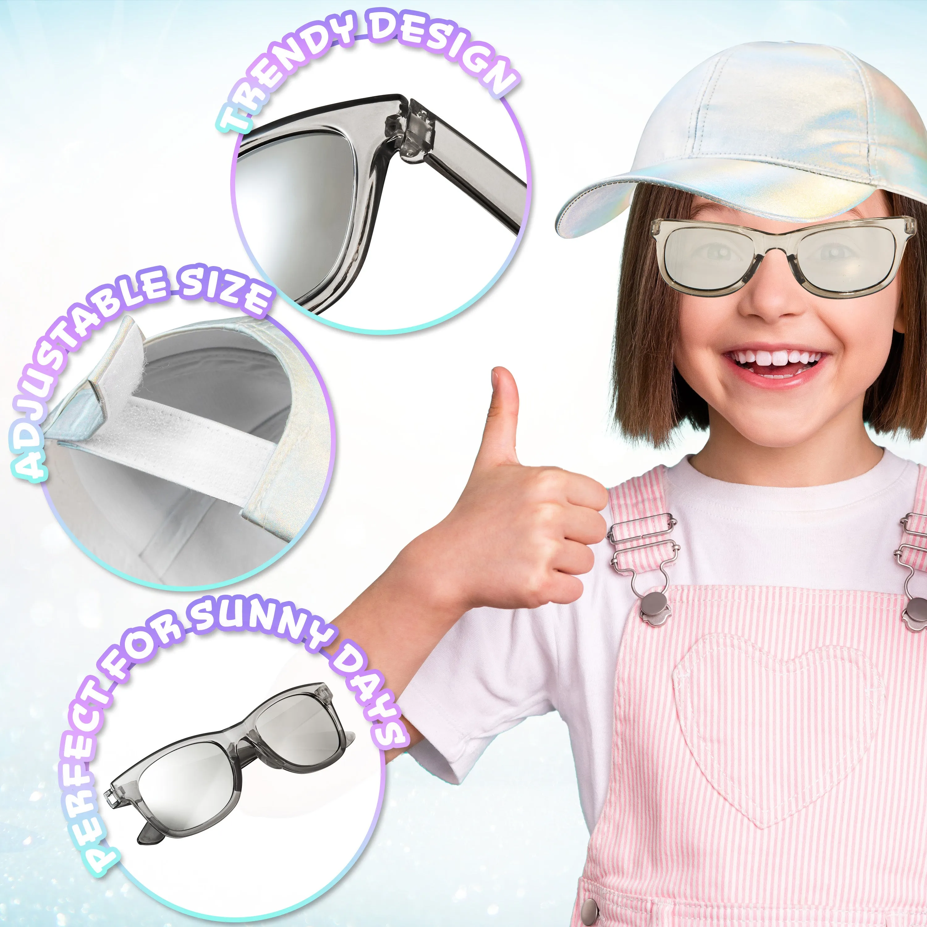 CityComfort Girls Cap and Sunglasses Set, Baseball Cap and UV Sunglasses - Silver