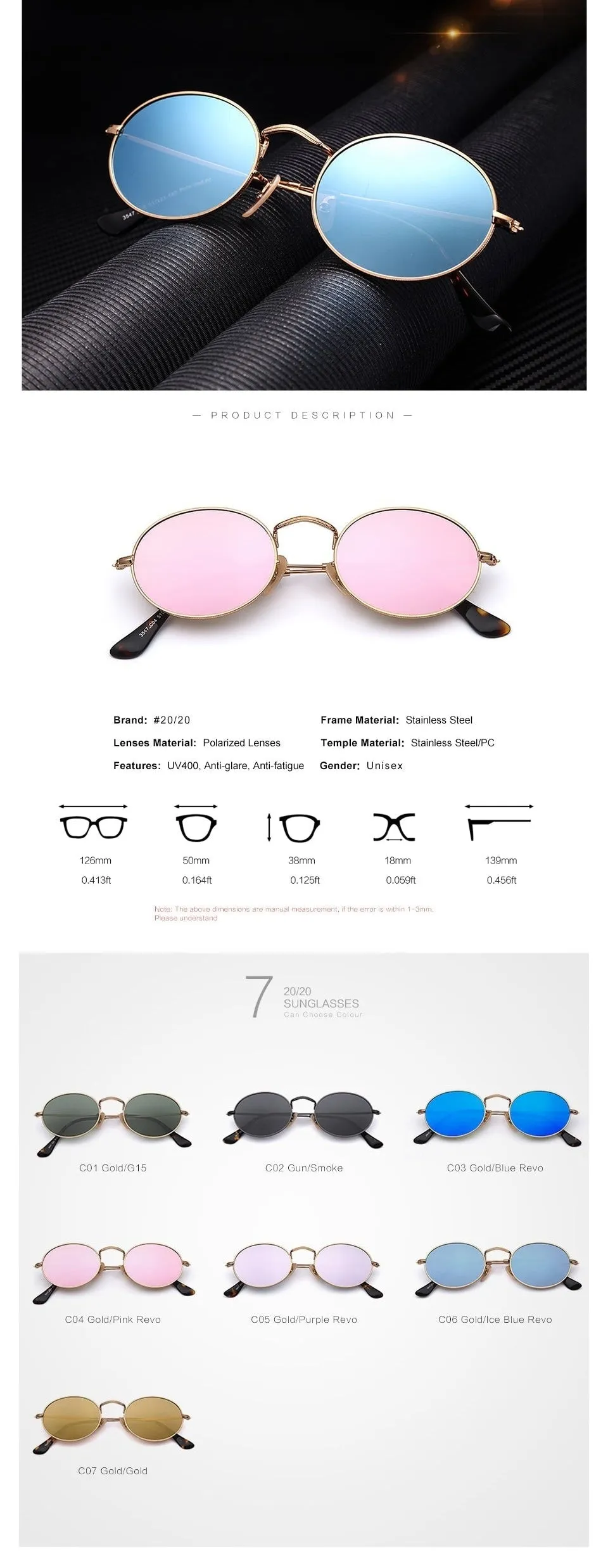 Classic Polarized Sunglasses for Men Women in Designer Vintage Style