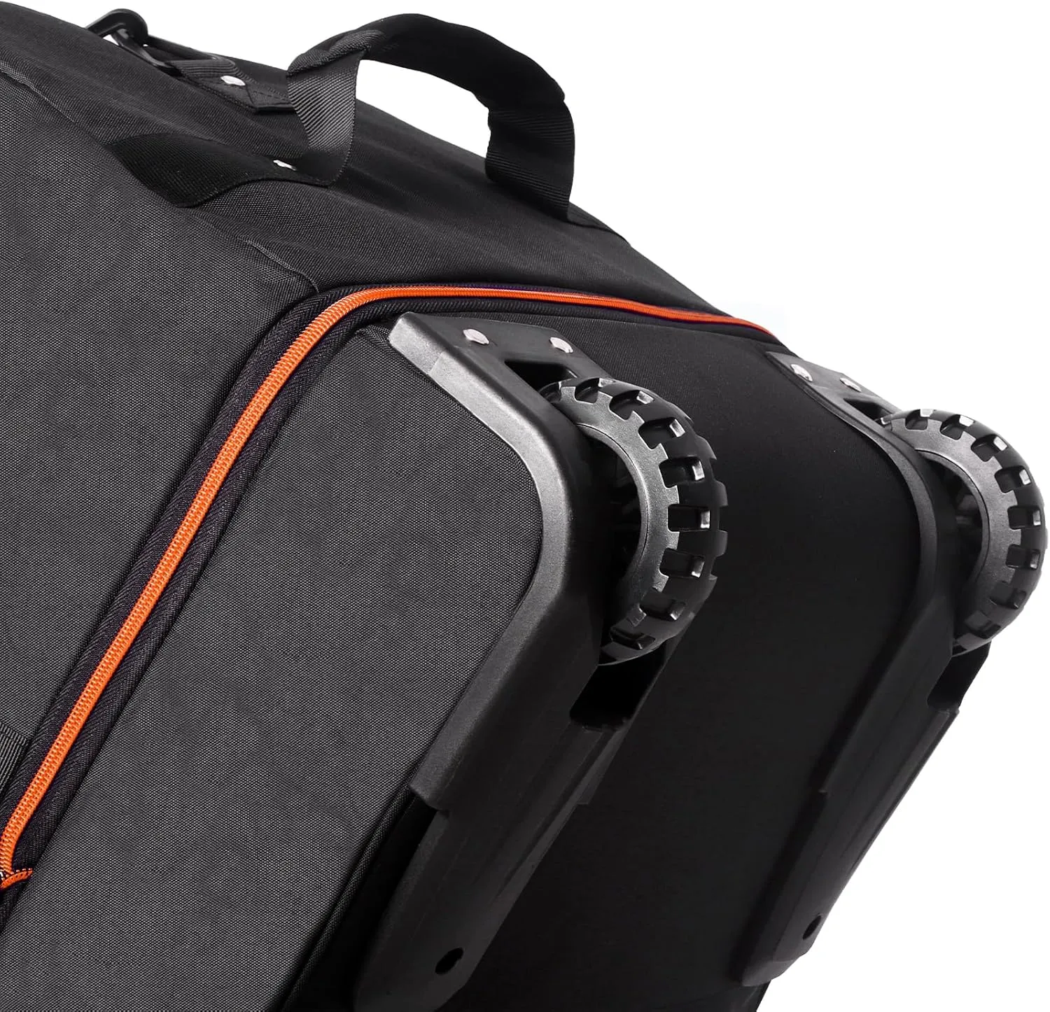 CONTAIL 32” Soft-side 110L Expandable 140L Rolling Duffle Bag with 2 Inline Wheels,Convertible Weekend Travel Bag with Bungee-Cord System,Black-orange