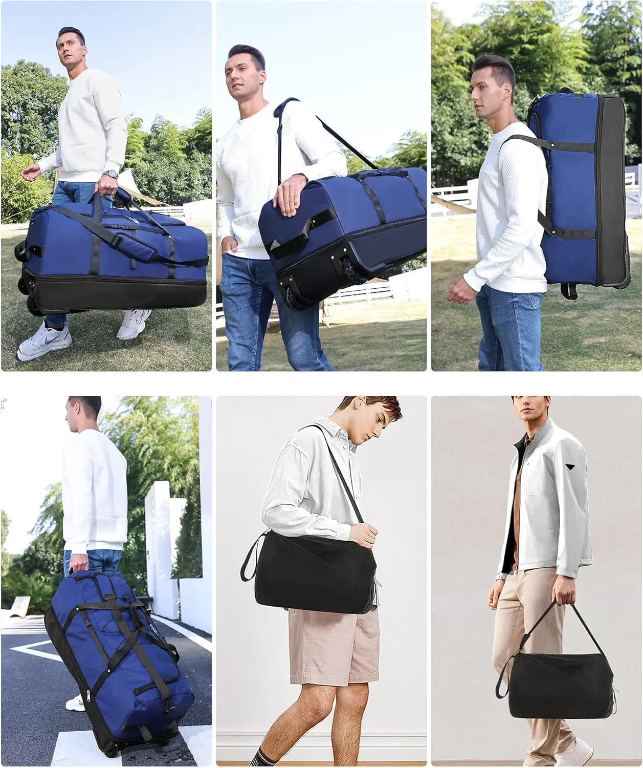 CONTAIL 32 Soft-side 110L Expandable 140L Rolling Duffle Bag with 2 Inline Wheels,Convertible Weekend Travel Bag with Bungee-Cord System,Navy