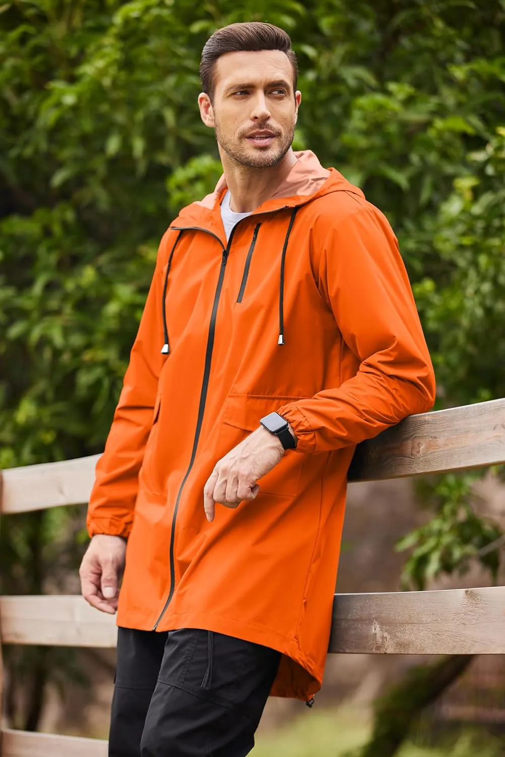 COOFANDY Men's Long Raincoat Ligtweight Rain Jacket Waterproof Outdoor Jackets with Hood