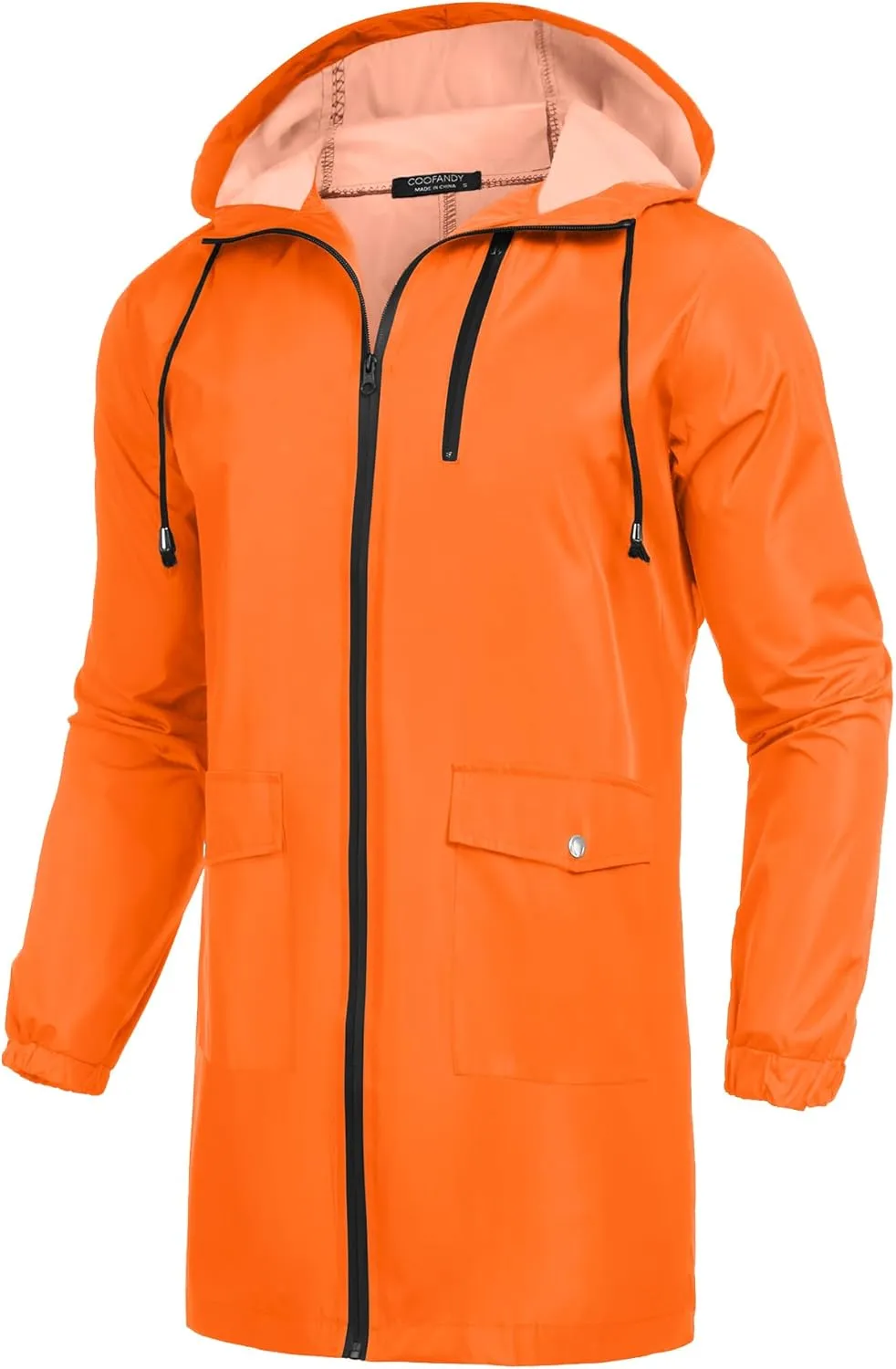 COOFANDY Men's Long Raincoat Ligtweight Rain Jacket Waterproof Outdoor Jackets with Hood