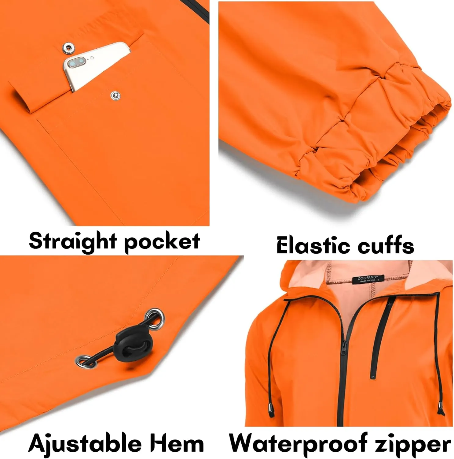 COOFANDY Men's Long Raincoat Ligtweight Rain Jacket Waterproof Outdoor Jackets with Hood