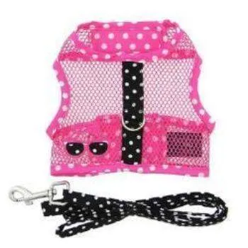 Cool Mesh Dog Harness - Pink Sunglasses & Black Polka Dot