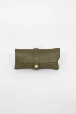 Cosima Italian Leather Sunglasses Case - Khaki, Pebbled