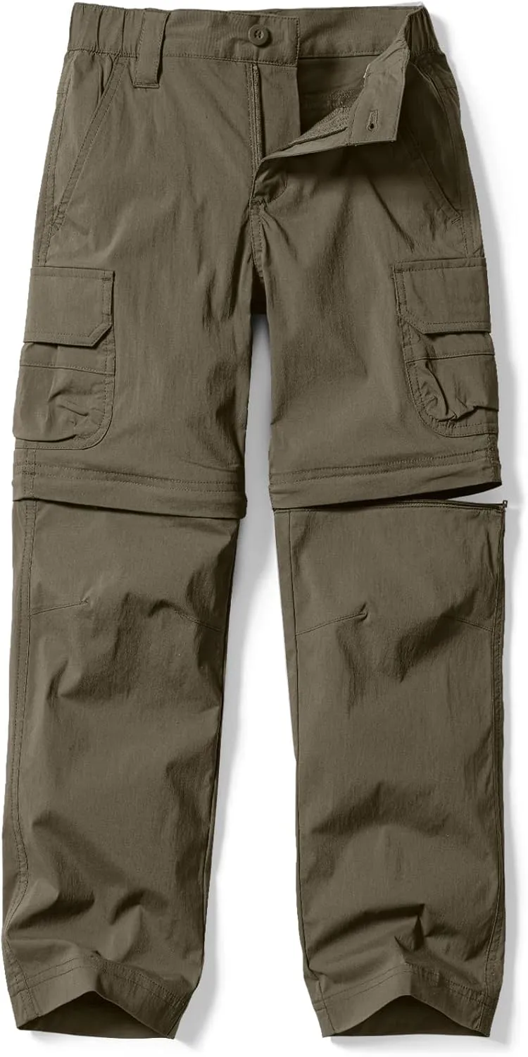 CQR Kids Youth Hiking Cargo Pants, UPF 50  Quick Dry Convertible Zip Off Pants, Outdoor Camping Pants