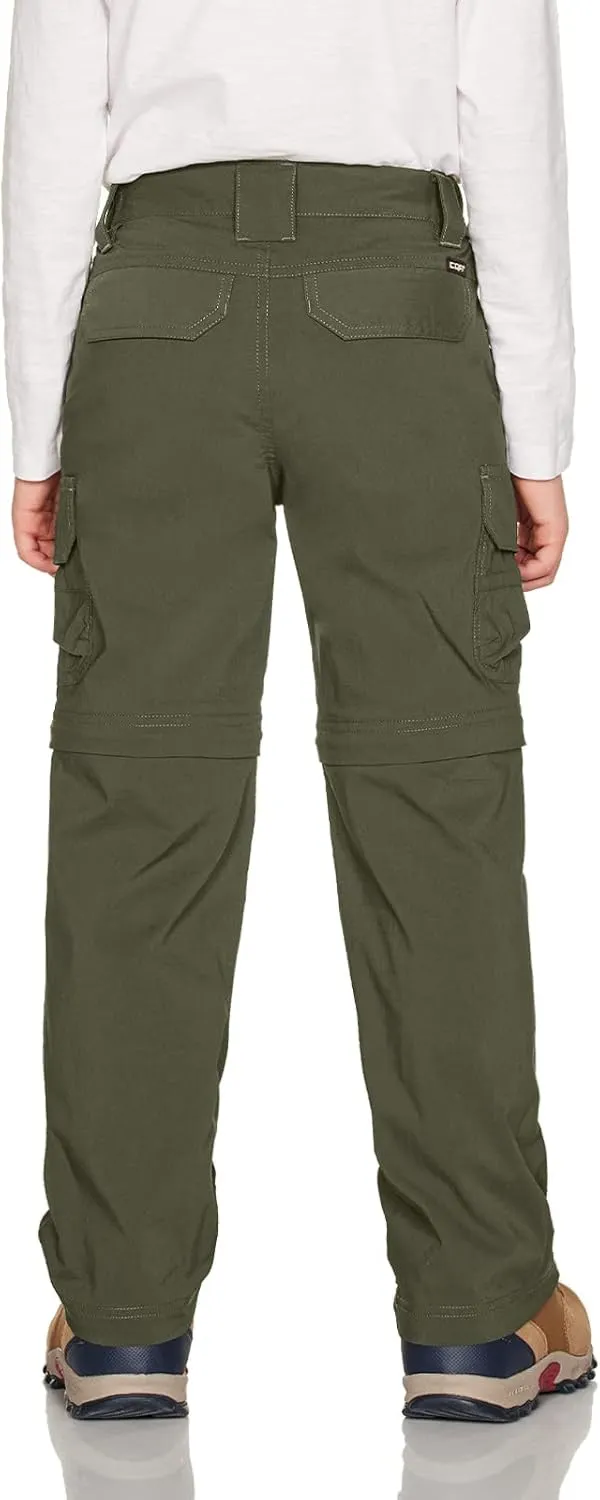 CQR Kids Youth Hiking Cargo Pants, UPF 50  Quick Dry Convertible Zip Off Pants, Outdoor Camping Pants