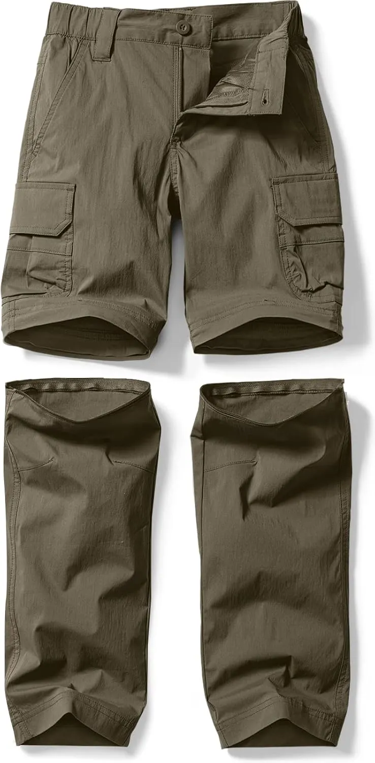 CQR Kids Youth Hiking Cargo Pants, UPF 50  Quick Dry Convertible Zip Off Pants, Outdoor Camping Pants