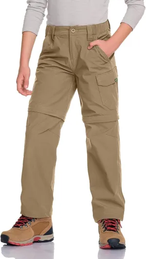 CQR Kids Youth Hiking Cargo Pants, UPF 50  Quick Dry Convertible Zip Off Pants, Outdoor Camping Pants