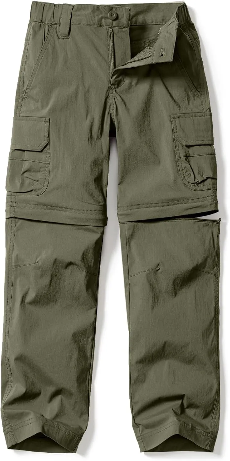 CQR Kids Youth Hiking Cargo Pants, UPF 50  Quick Dry Convertible Zip Off Pants, Outdoor Camping Pants