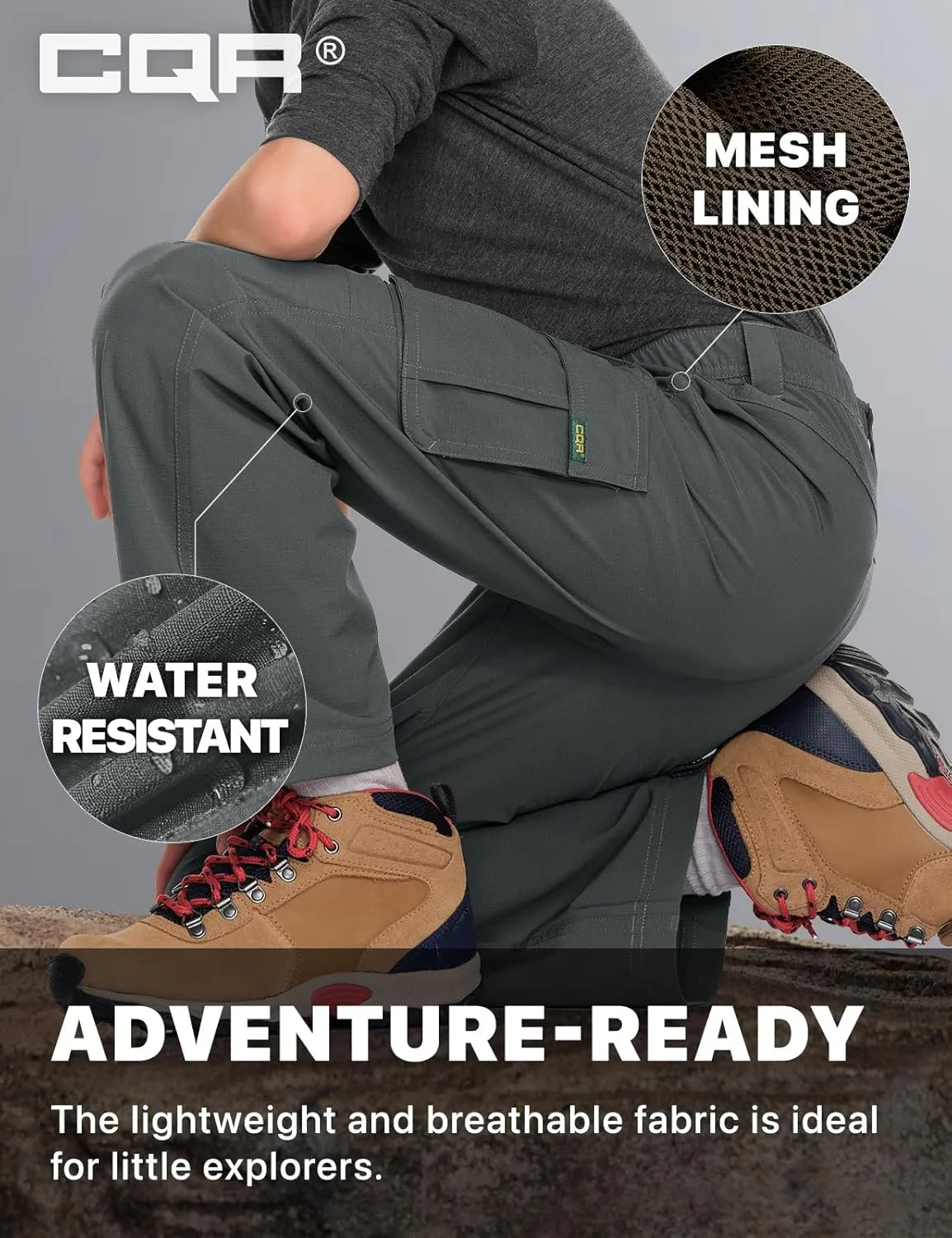 CQR Kids Youth Hiking Cargo Pants, UPF50  Quick Dry Outdoor Camping Pants